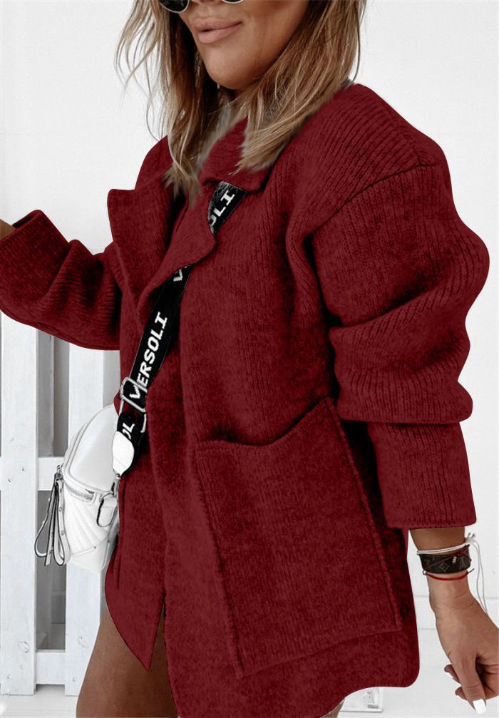 Damen-Cardigan mit klassischem Kragen und geräumigen Taschen
