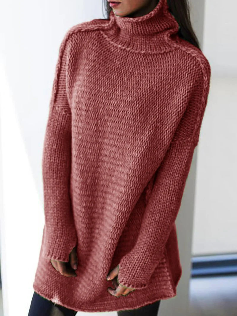 Langer Oversize-Rollkragenpullover für einen lässigen Look