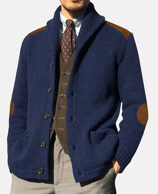 Elegante Jacke mit Schalkragen und Wildleder-Patchwork – Ideal für Lässige Outfits