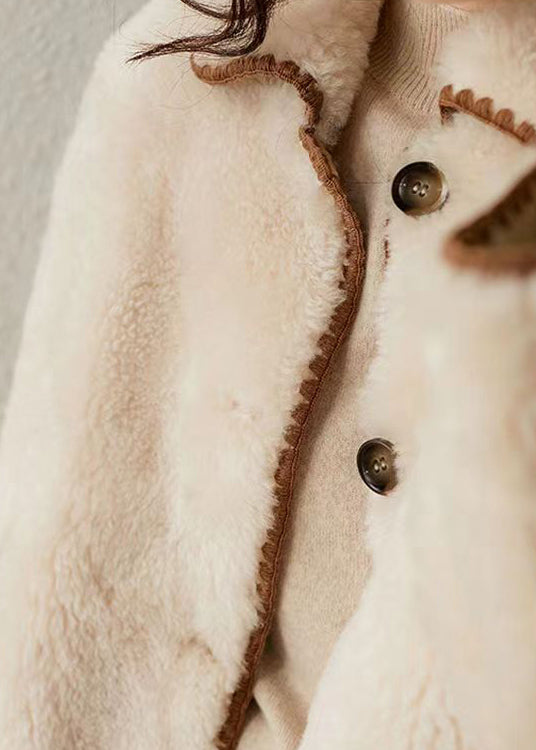 Beige Taillierte Jacke mit Peter Pan Kragen und Taschen für die Winterzeit