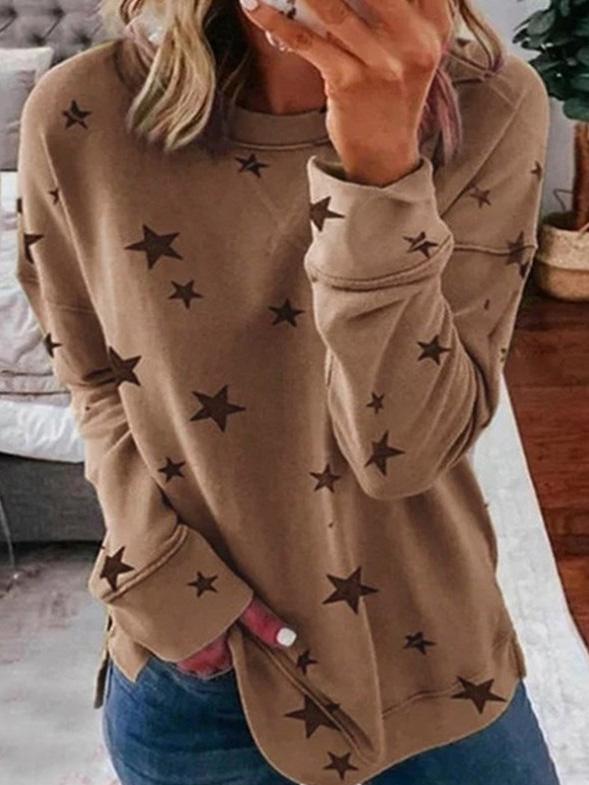 Damen T-Shirt mit Sternenmuster, Rundhals und langen Ärmeln