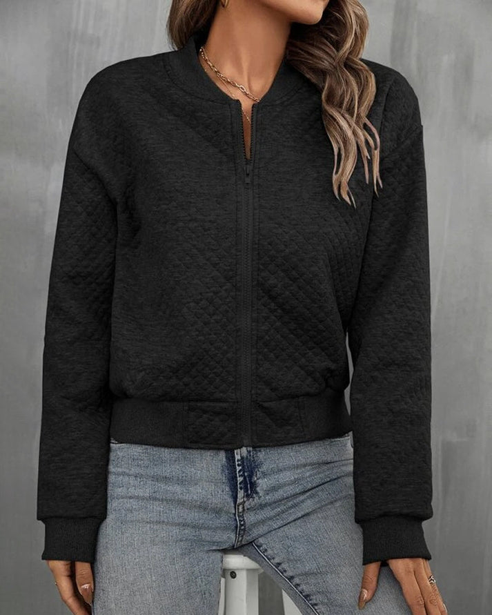 Kurze Damenjacke mit Reißverschluss und rundem Ausschnitt im modernen Stil
