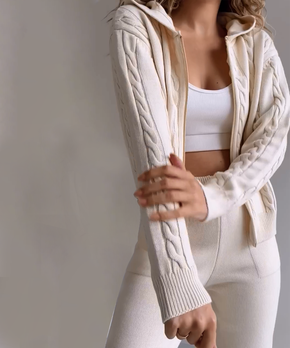 Zweiteiliges Set: Eleganter Twist-Sweater und Cardigan für stilvolle Damen