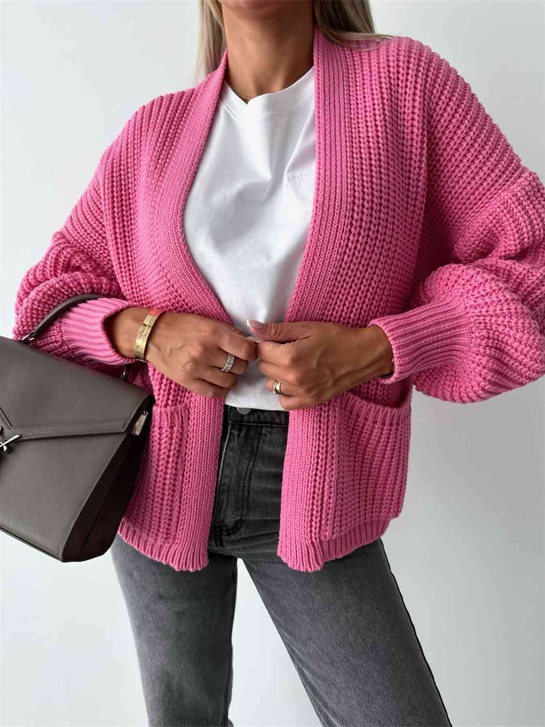 Bequemer Offene Front Cardigan mit Hängenden Schultern für einen Lässigen Aussehen