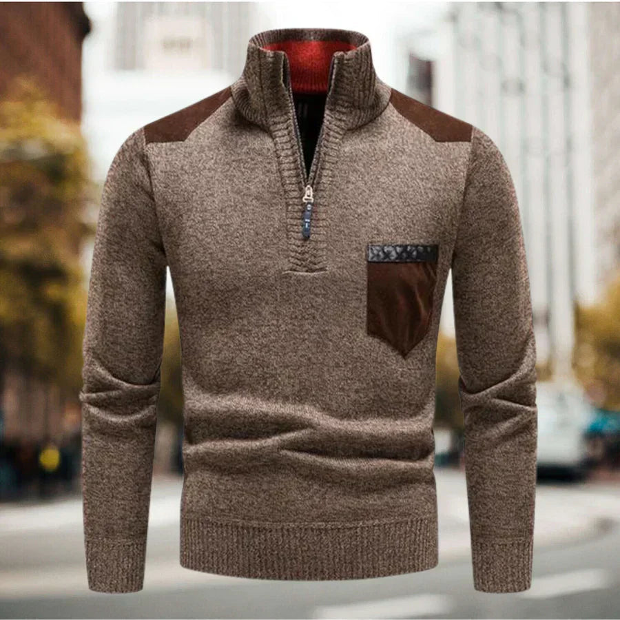 Bequemer Herrenpullover mit Stehkragen und halbem Reißverschluss