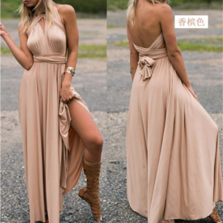 Elegantes langes Abendkleid ohne Ärmel mit offenem Rückendesign