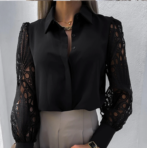 Damenbluse mit langen verzierten Ärmeln und elegantem Stil