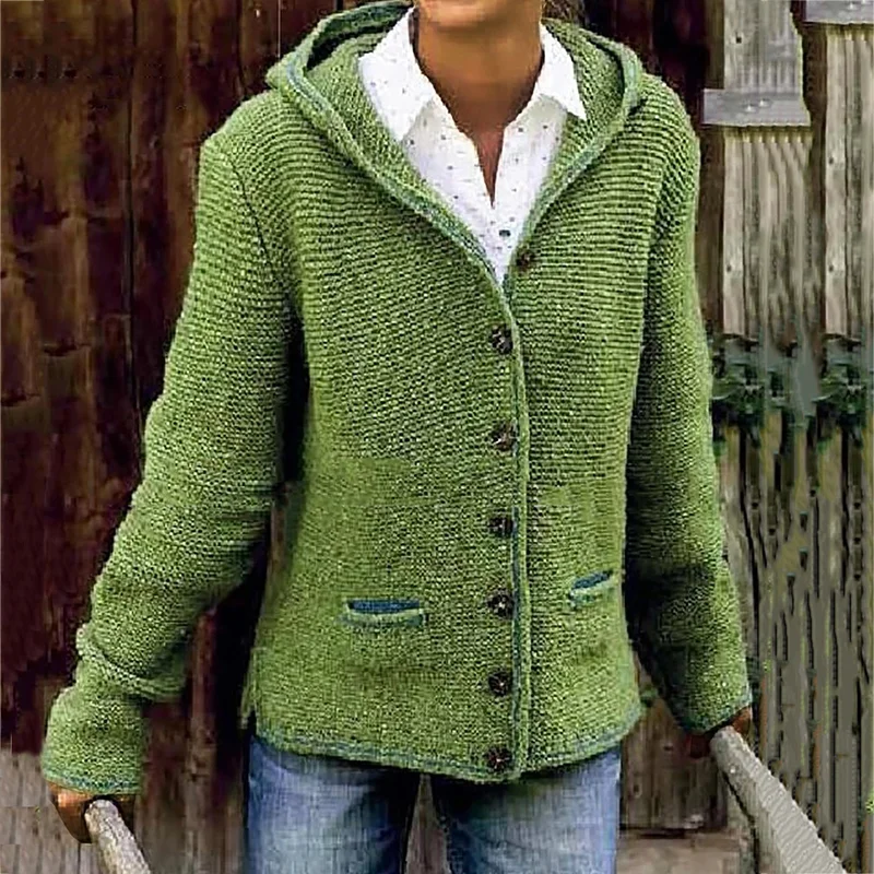 Strickjacke im Vintage-Stil mit Kapuze und praktischen Taschen