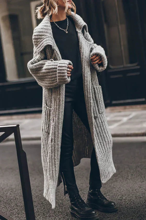 Grober Warmer Strick-Cardigan mit Knöpfen und Taschen – Lockerer Oversized-Schnitt