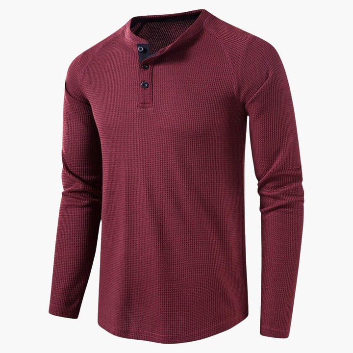 Herren T-Shirt mit halber Knopfleiste und langen Ärmeln ideal für einen modernen Alltagsstil