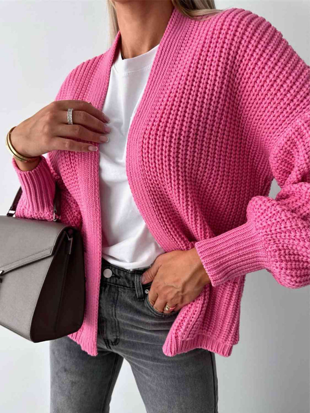 Bequemer Offene Front Cardigan mit Hängenden Schultern für einen Lässigen Aussehen