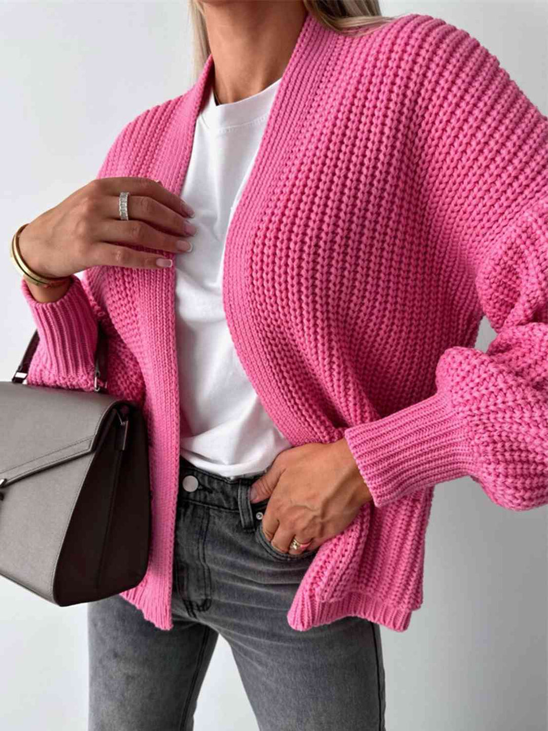 Bequemer Offene Front Cardigan mit Hängenden Schultern für einen Lässigen Aussehen