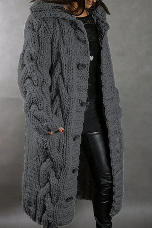 Locker sitzender Cardigan mit Knöpfen und Kapuze für bequeme Tage