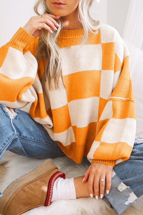 Pullover mit stylischem Schachbrettmuster und bequemem Rundkragen