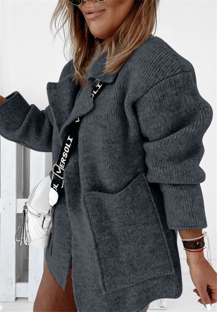 Damen-Cardigan mit klassischem Kragen und geräumigen Taschen