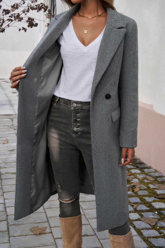 Eleganter Langer Mantel mit Doppelknopfleiste für Damen