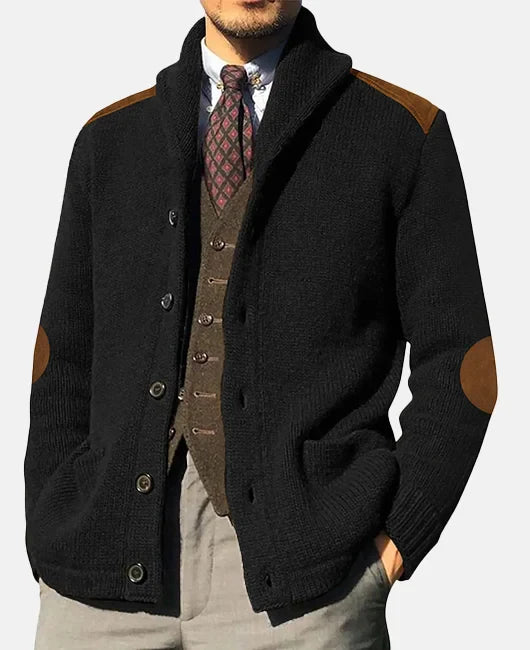 Elegante Jacke mit Schalkragen und Wildleder-Patchwork – Ideal für Lässige Outfits