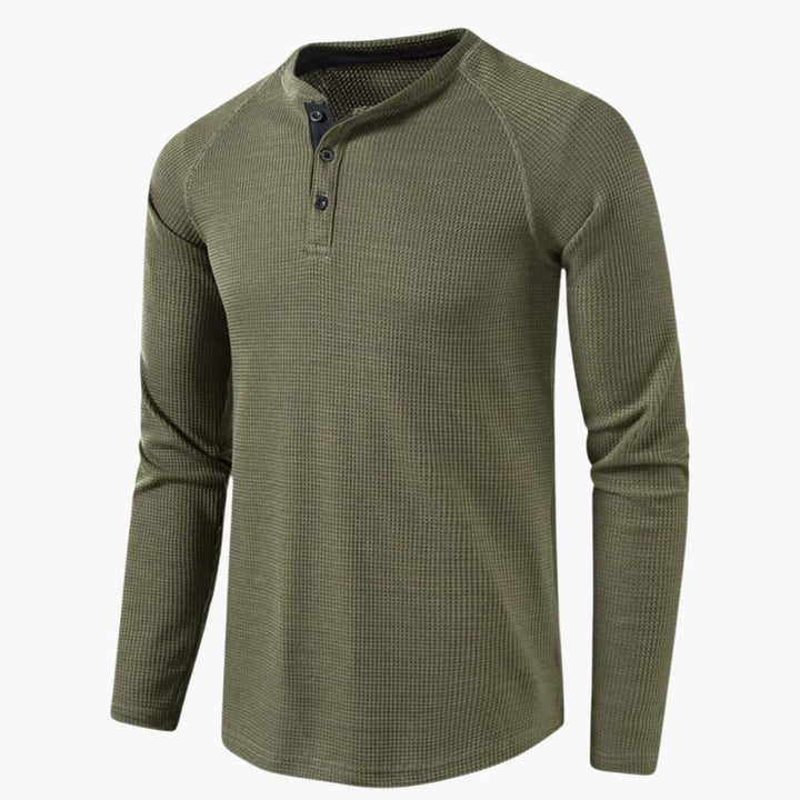 Herren T-Shirt mit halber Knopfleiste und langen Ärmeln ideal für einen modernen Alltagsstil