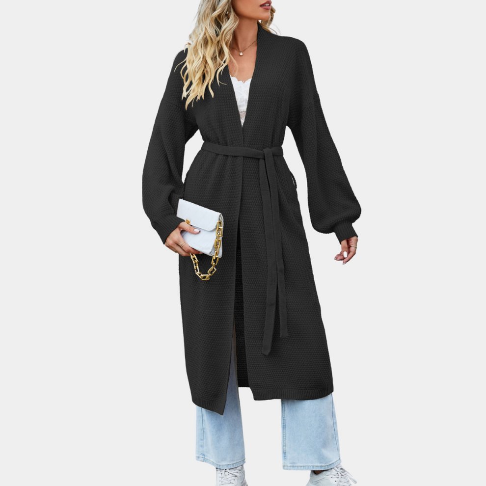 Langer Damen-Cardigan mit Taillenband für einen modischen Stil