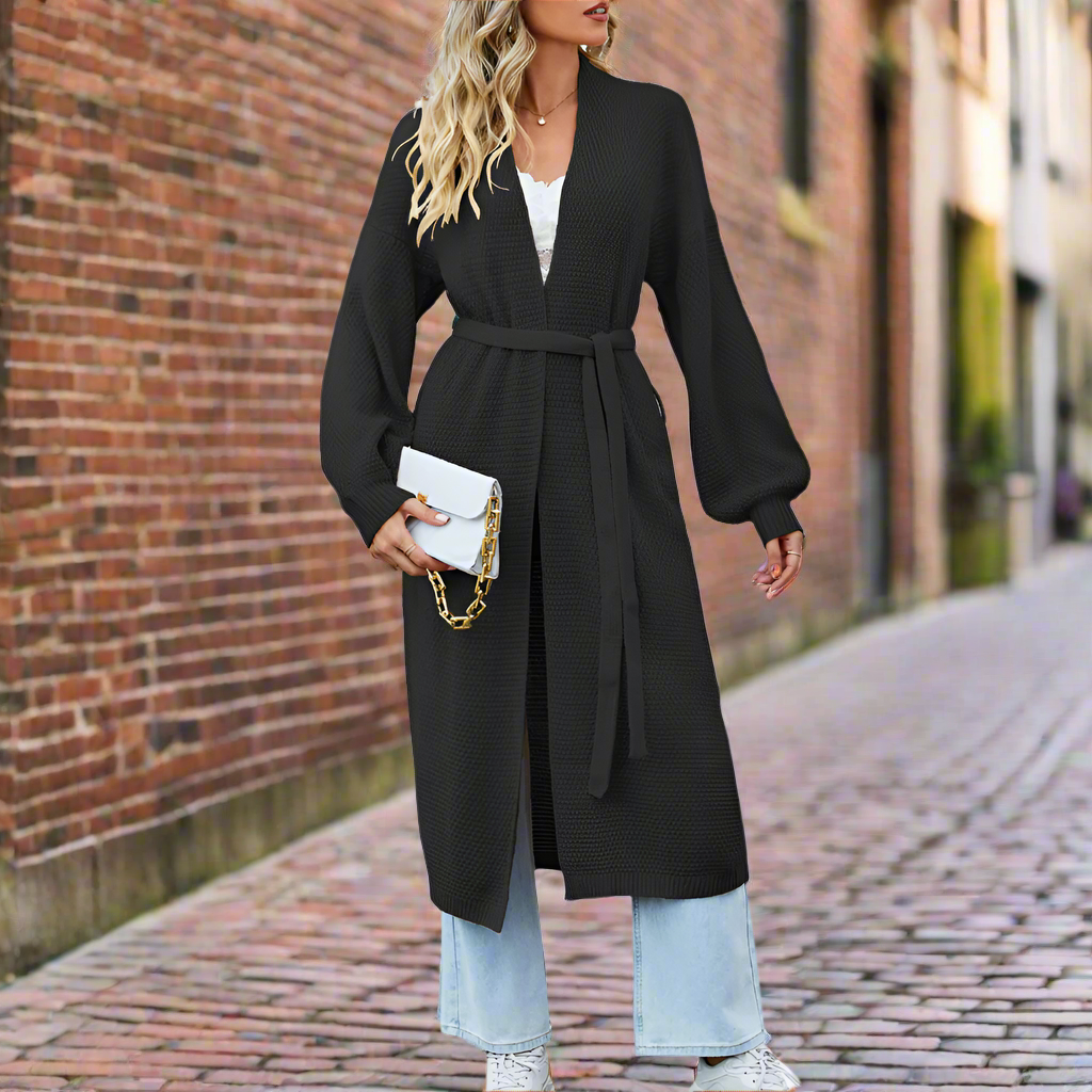 Langer Damen-Cardigan mit Taillenband für einen modischen Stil