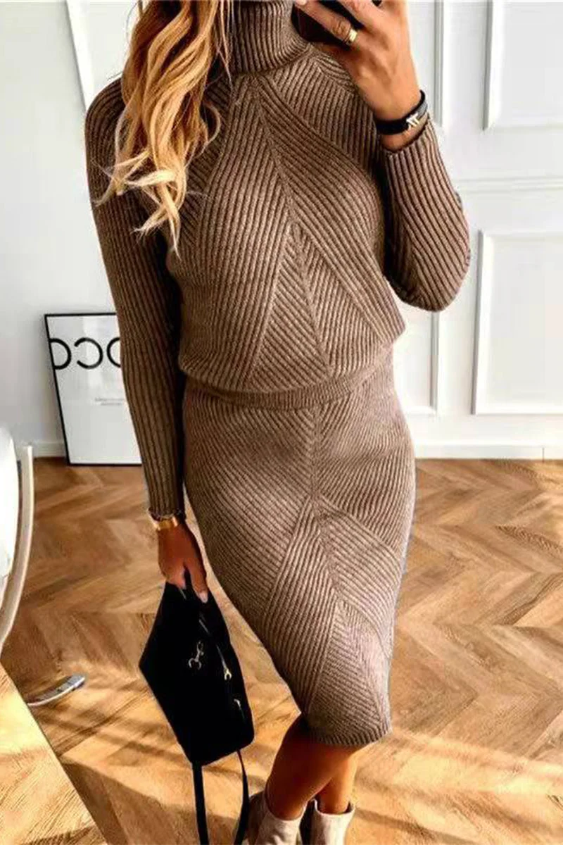 Lässiges Zweiteiliges Outfit für Damen mit Rollkragen und Langarm
