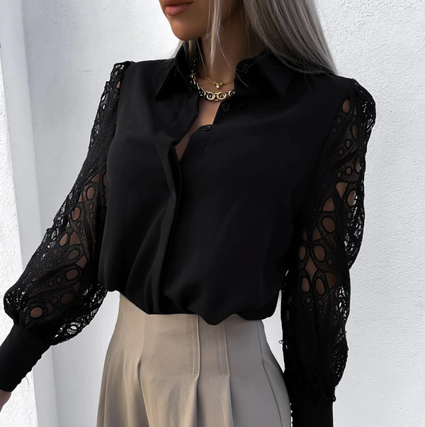 Damenbluse mit langen verzierten Ärmeln und elegantem Stil