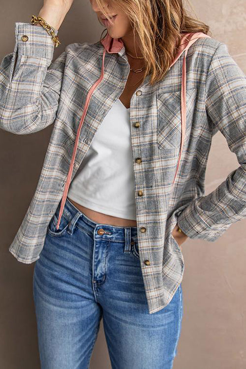 Stylisches Flanell-Top mit Kapuze und Knöpfen