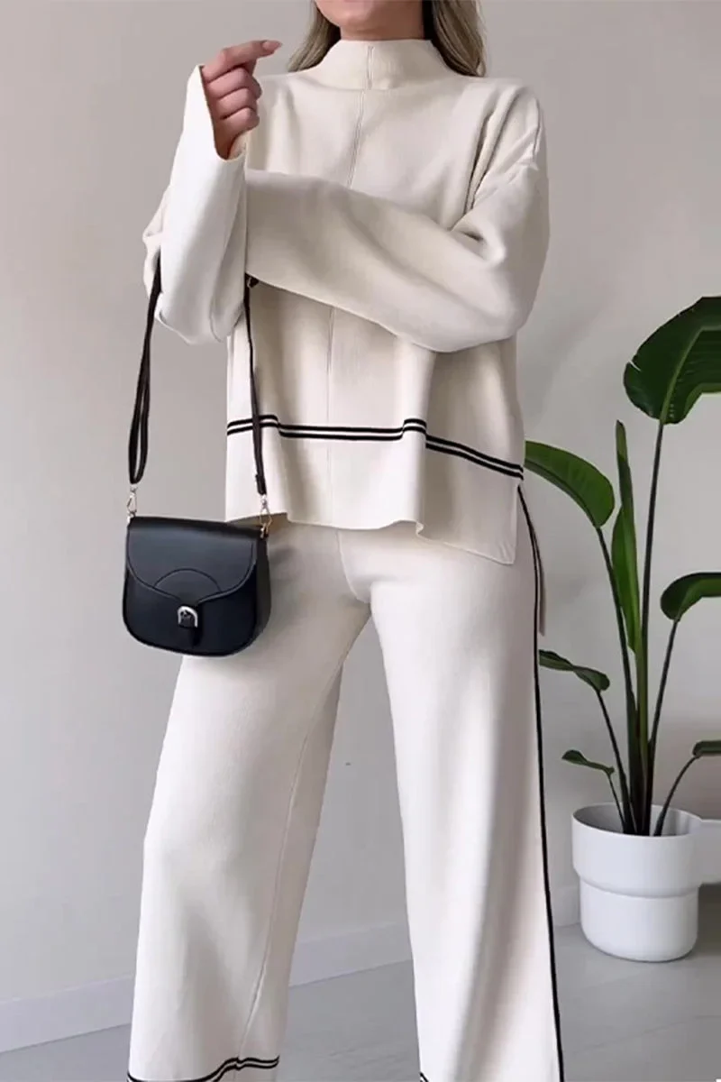 Casual Patchwork Turtleneck Set für Damen mit langen Ärmeln