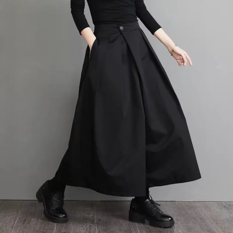 Elegante Weite Hose mit Hohem Bund und Einfarbigem Design