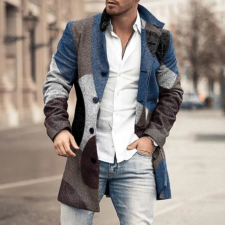 Casual Blaue Jacke mit Geometrischem Muster – Für Den Täglichen Look