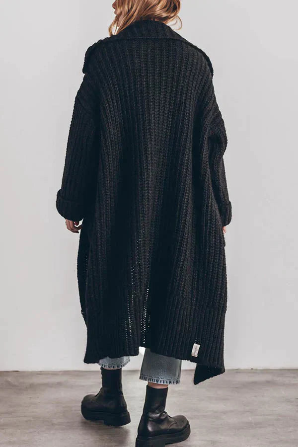 Grober Warmer Strick-Cardigan mit Knöpfen und Taschen – Lockerer Oversized-Schnitt