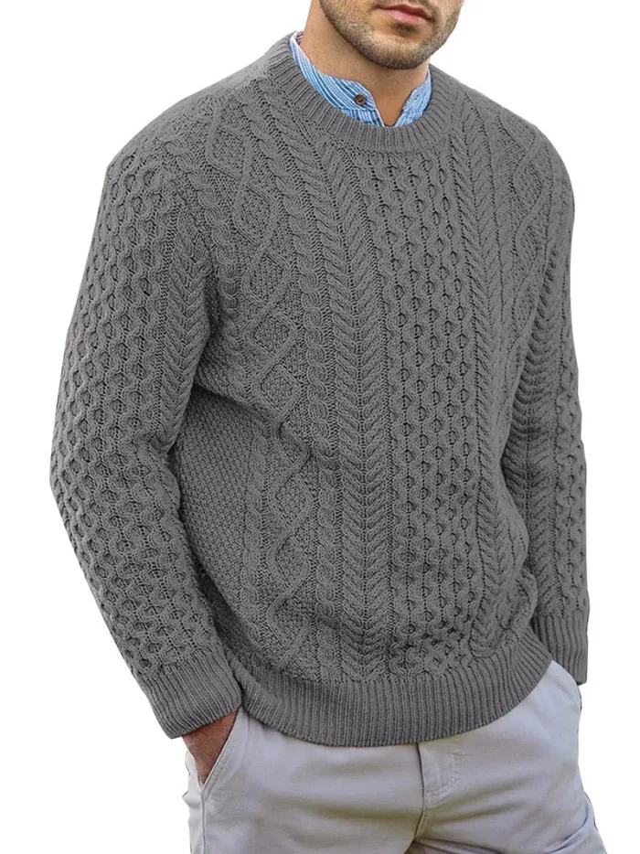 Herren Vintage Pullover mit Rundhalsausschnitt – Lockerer Schnitt und Einfarbig