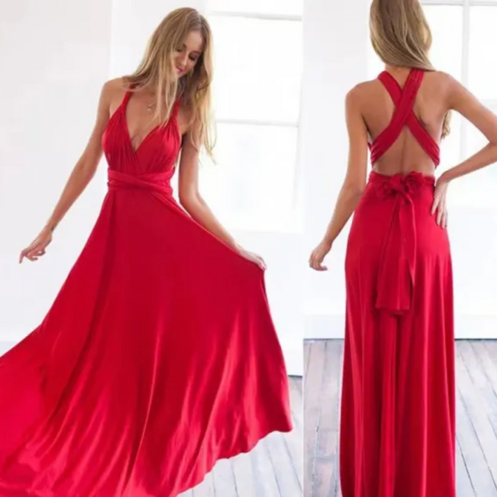 Elegantes langes Abendkleid ohne Ärmel mit offenem Rückendesign