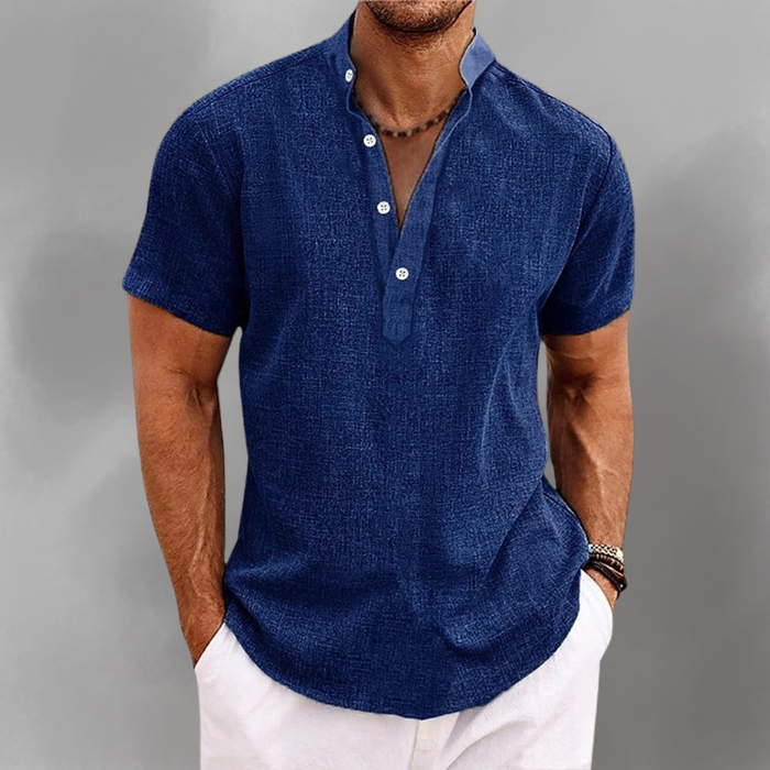 Modernes Herren Poloshirt mit kurzen Ärmeln und Stehkragen