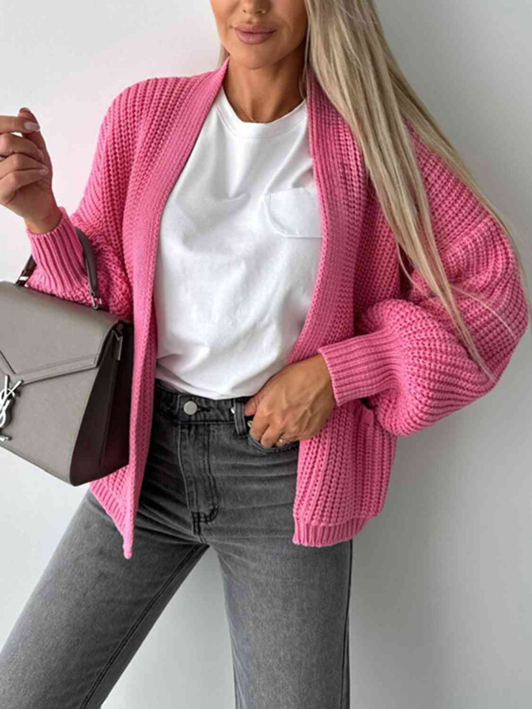 Bequemer Offene Front Cardigan mit Hängenden Schultern für einen Lässigen Aussehen