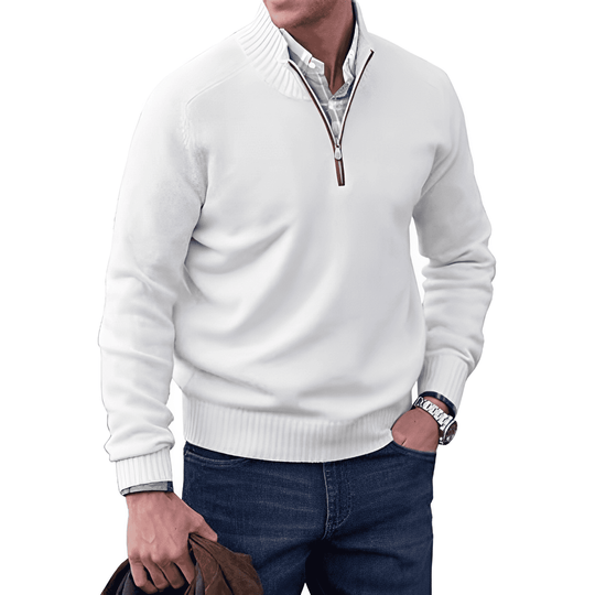 Ein klassischer Pullover mit Kragen-zu-Brust-Verschluss für Komfort und Stil.