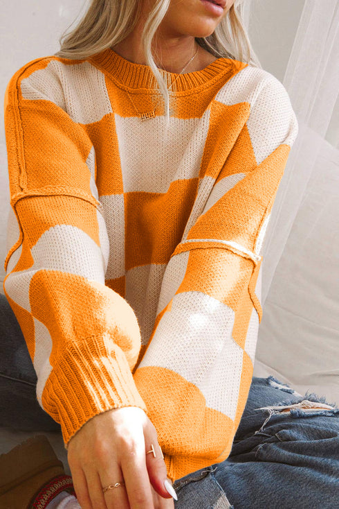 Pullover mit stylischem Schachbrettmuster und bequemem Rundkragen