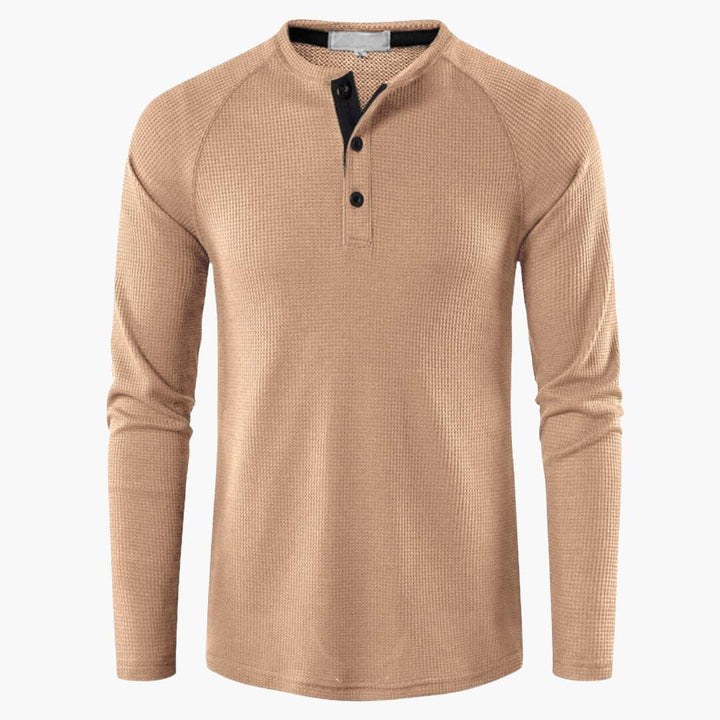 Herren T-Shirt mit halber Knopfleiste und langen Ärmeln ideal für einen modernen Alltagsstil