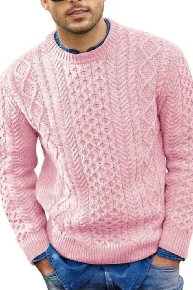 Herren Vintage Pullover mit Rundhalsausschnitt – Lockerer Schnitt und Einfarbig