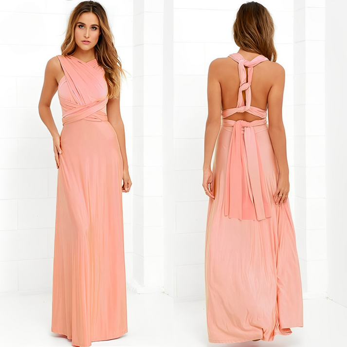 Elegantes langes Abendkleid ohne Ärmel mit offenem Rückendesign