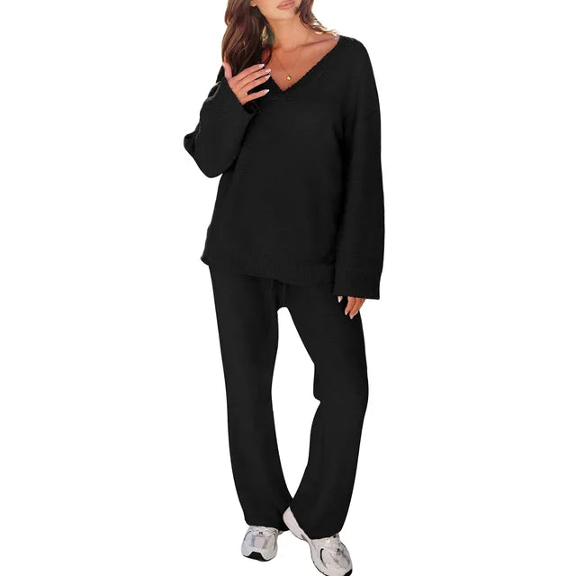 Bequemes Pyjama-Set mit V-Ausschnitt und Langen Ärmeln – Perfekt zum Entspannen