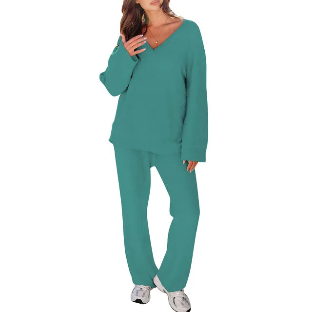 Bequemes Pyjama-Set mit V-Ausschnitt und Langen Ärmeln – Perfekt zum Entspannen