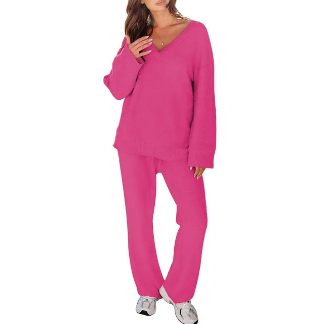 Bequemes Pyjama-Set mit V-Ausschnitt und Langen Ärmeln – Perfekt zum Entspannen