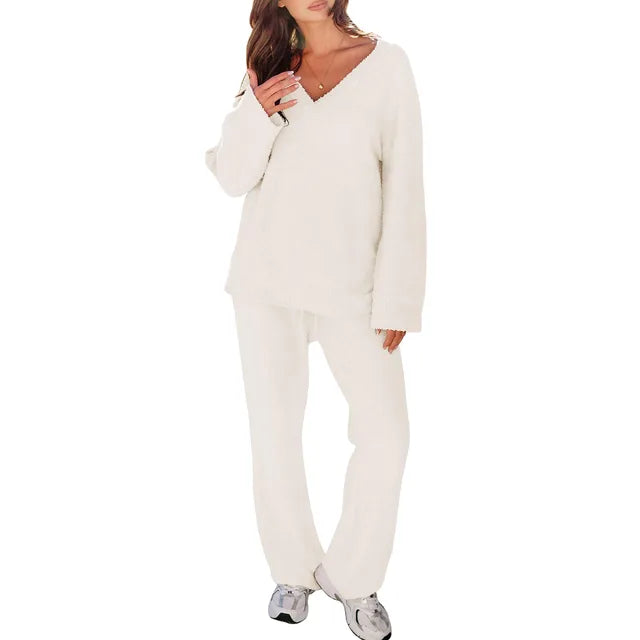 Bequemes Pyjama-Set mit V-Ausschnitt und Langen Ärmeln – Perfekt zum Entspannen