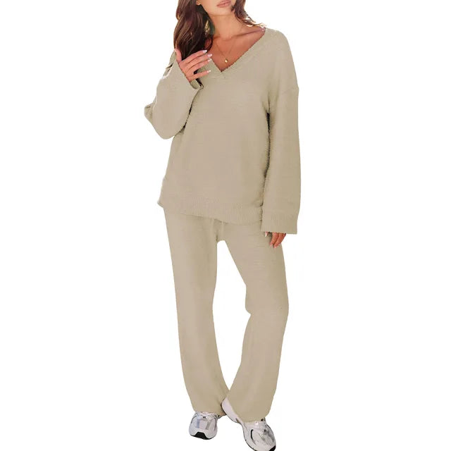 Bequemes Pyjama-Set mit V-Ausschnitt und Langen Ärmeln – Perfekt zum Entspannen