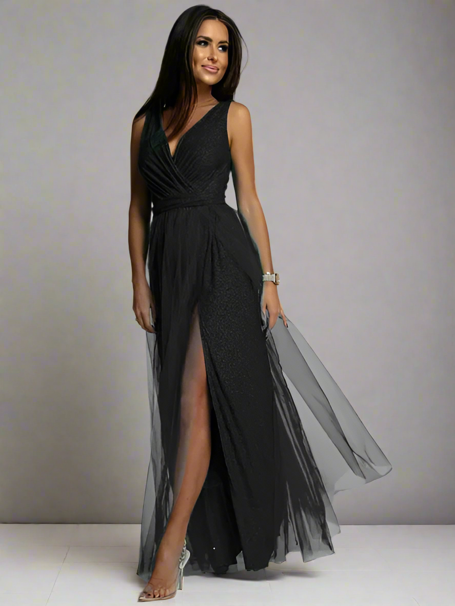 Langes Abendkleid mit stilvollem Design und V-Ausschnitt