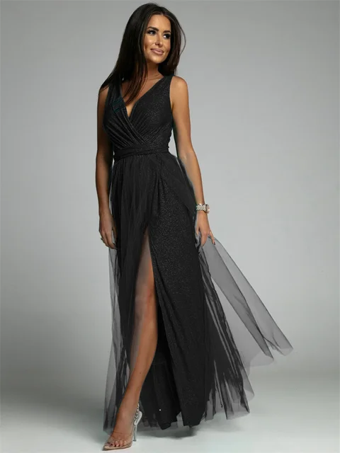 Langes Abendkleid mit stilvollem Design und V-Ausschnitt