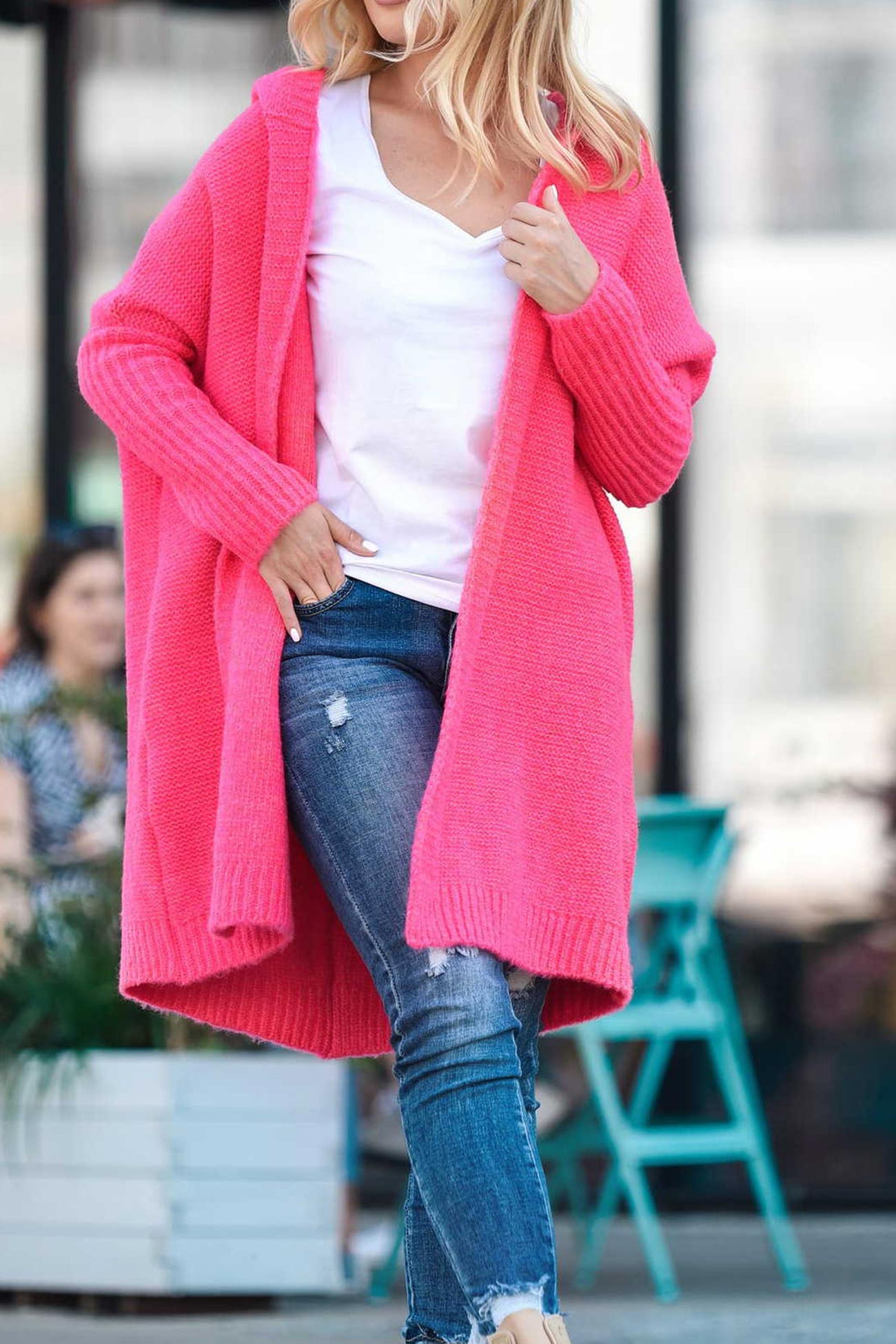 Bequemer und modischer Cardigan mit offener Kapuze für stilvolle Frauen