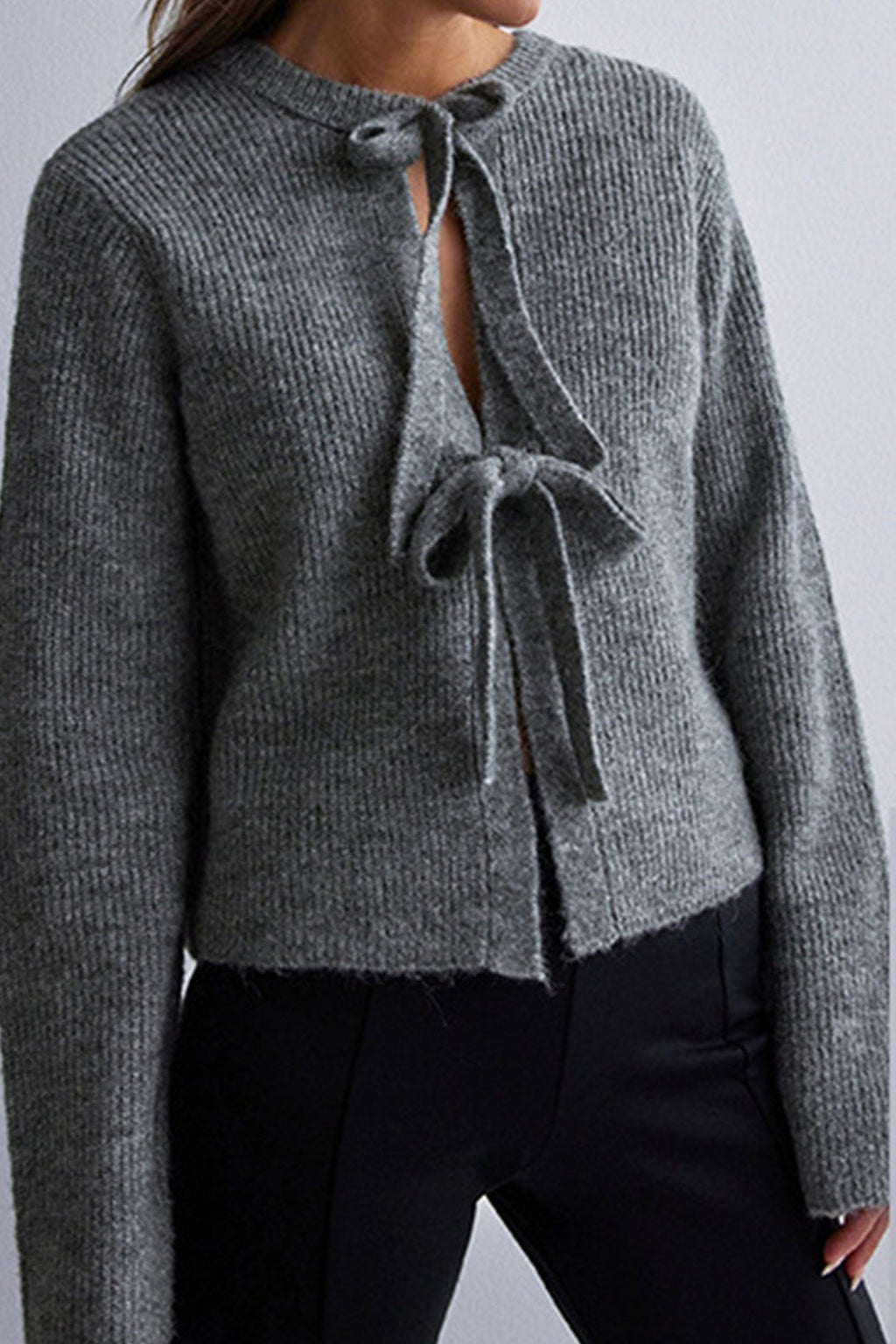 Kurzer Cardigan mit Bindegürtel und Rippstrickmuster für Damen