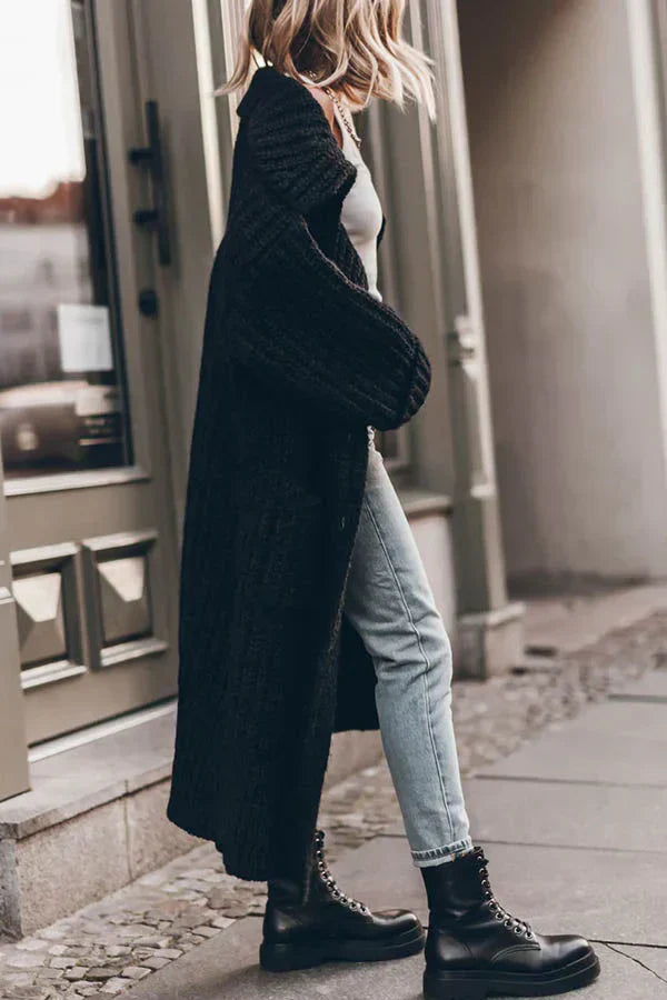 Grober Warmer Strick-Cardigan mit Knöpfen und Taschen – Lockerer Oversized-Schnitt